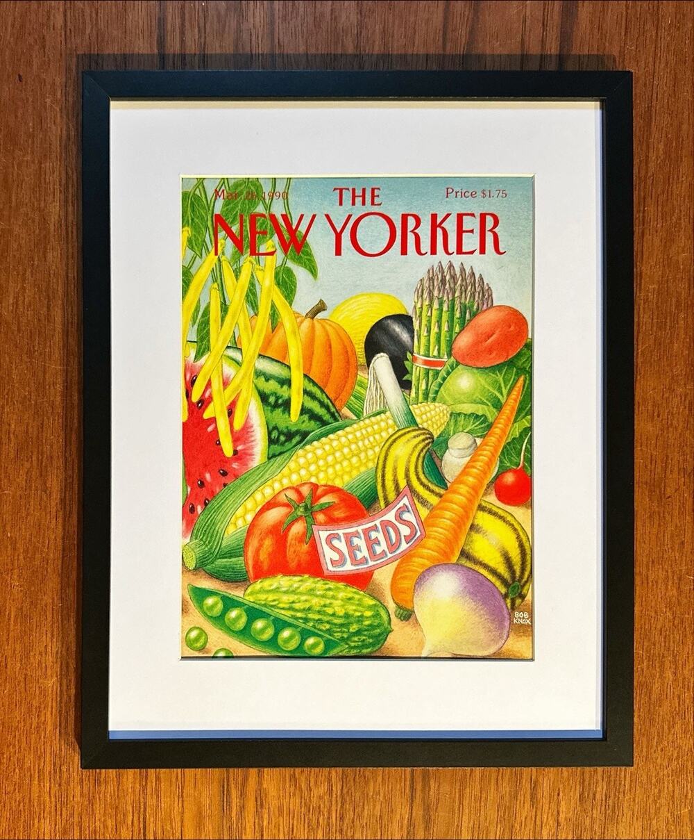 Framed 1990 New Yorker Magazine March 26 Bob Knox Vegetable Spring Harvest